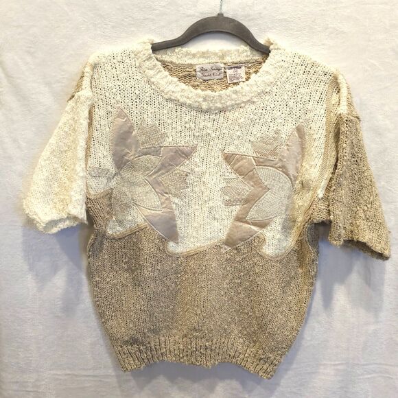PALM SPRINGS YACHT CLUB Sweater Vintage Deadstock Slub Knit Beige Cream 1980s M - Picture 1 of 8